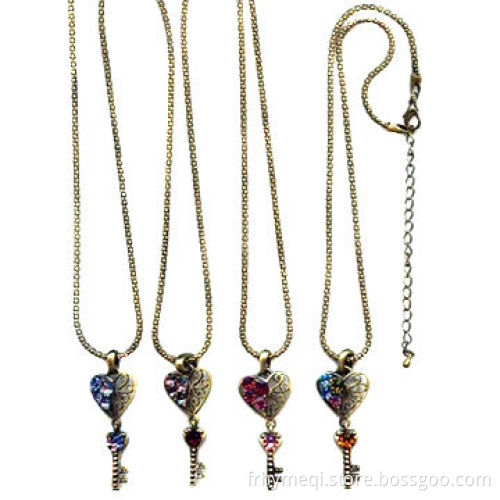 Key Pendant Necklaces with Crystal Stone, OEM Orders Welcomed